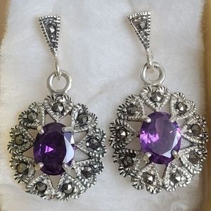 Marcasite and genuine amethyst earrings